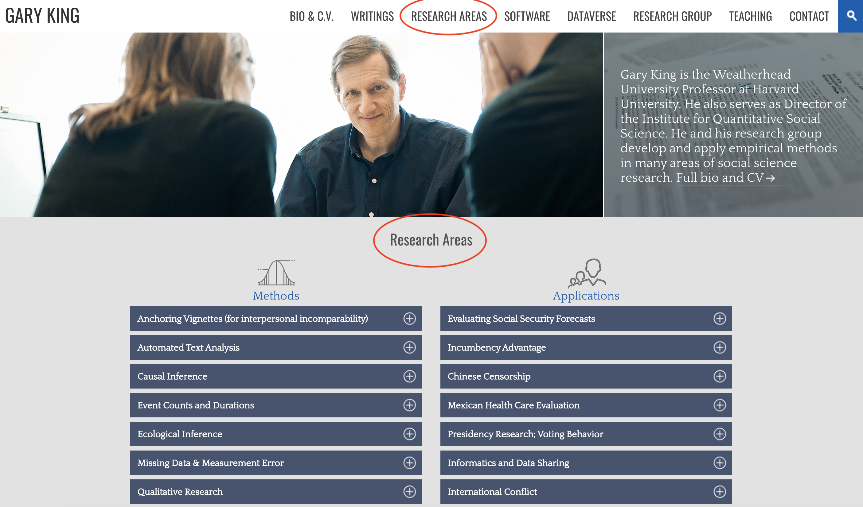 faculty website showcasing research