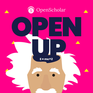 OpenScholar OpenUP logo with Albert Einstein caricature