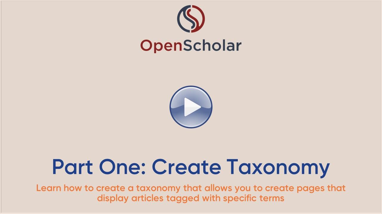 Video Part One Create Taxonomy