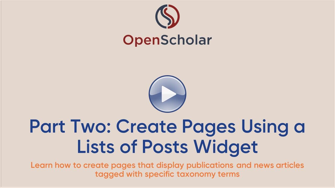 Video Part Two Create Pages Using a Lists of Posts Widget
