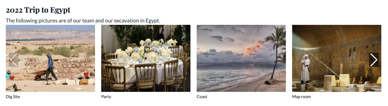 Example image gallery in carousel mode