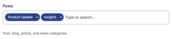 Posts category bar with Product Updates, Insights, and search bar